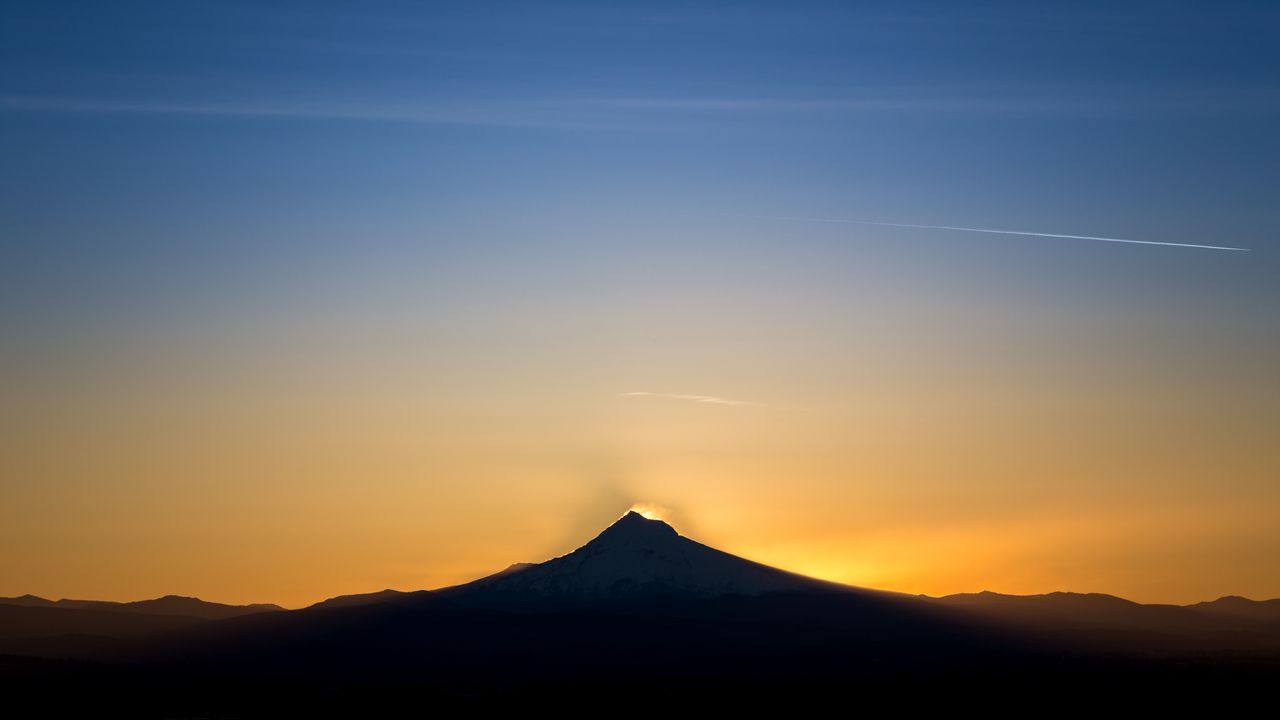 Wallpaper mountain, silhouette, sunset, twilight