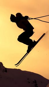 Preview wallpaper mountain skiing, jump, silhouette, extreme, snow