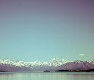 Preview wallpaper mountain, sky, lake, peaks, snow