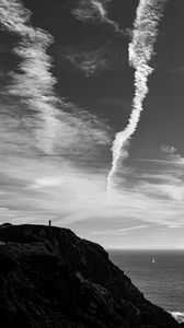 Preview wallpaper mountain, sky, sea, bw