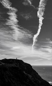 Preview wallpaper mountain, sky, sea, bw