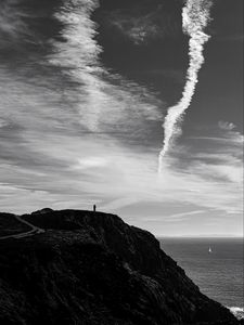 Preview wallpaper mountain, sky, sea, bw