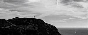 Preview wallpaper mountain, sky, sea, bw