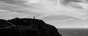 Preview wallpaper mountain, sky, sea, bw