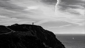 Preview wallpaper mountain, sky, sea, bw