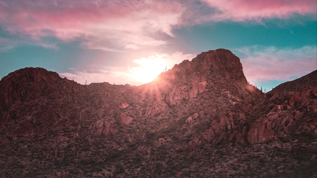 Wallpaper mountain, sky, sunset, clouds, landscape