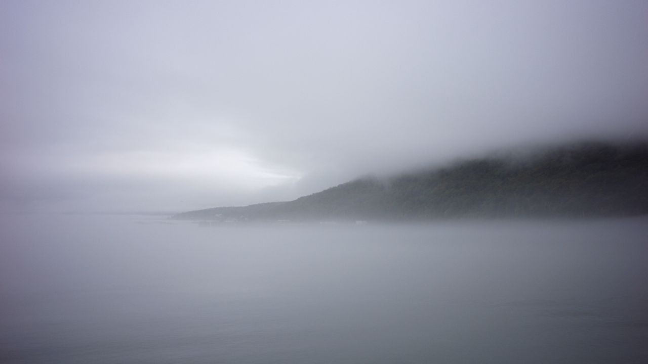 Wallpaper mountain, slope, fog, sea, nature