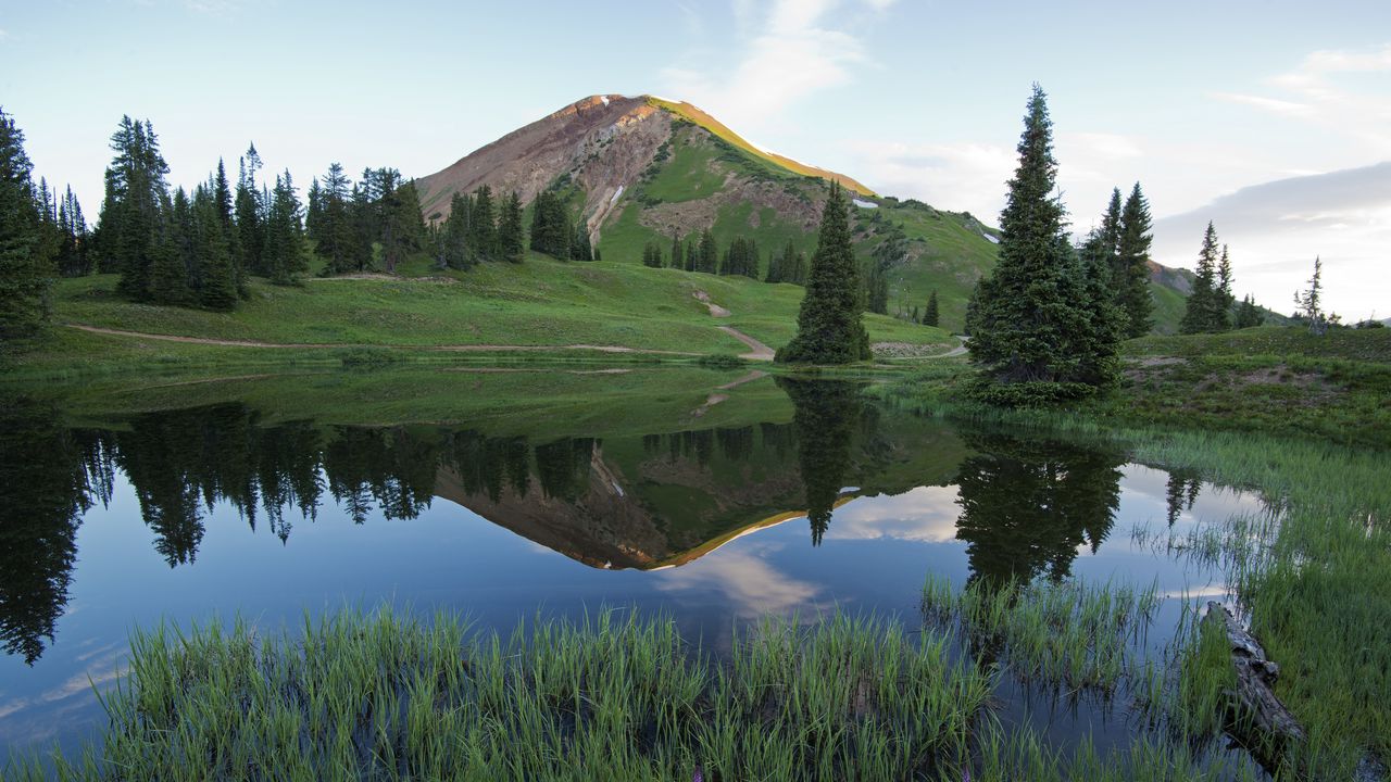Wallpaper mountain, slope, lake, valley, trees