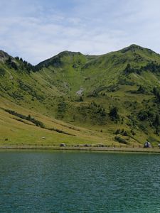 Preview wallpaper mountain, slope, landscape, lake
