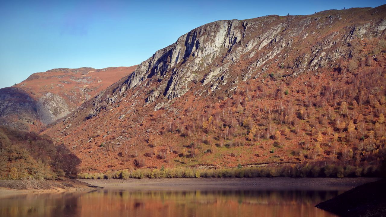 Wallpaper mountain, slope, reflection, lake, landscape