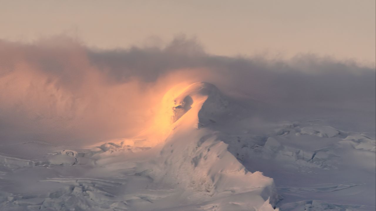 Wallpaper mountain, slope, relief, snow, sunrise