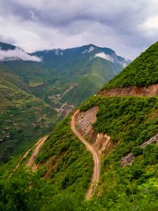 Preview wallpaper mountain, slope, road, aerial view, nature