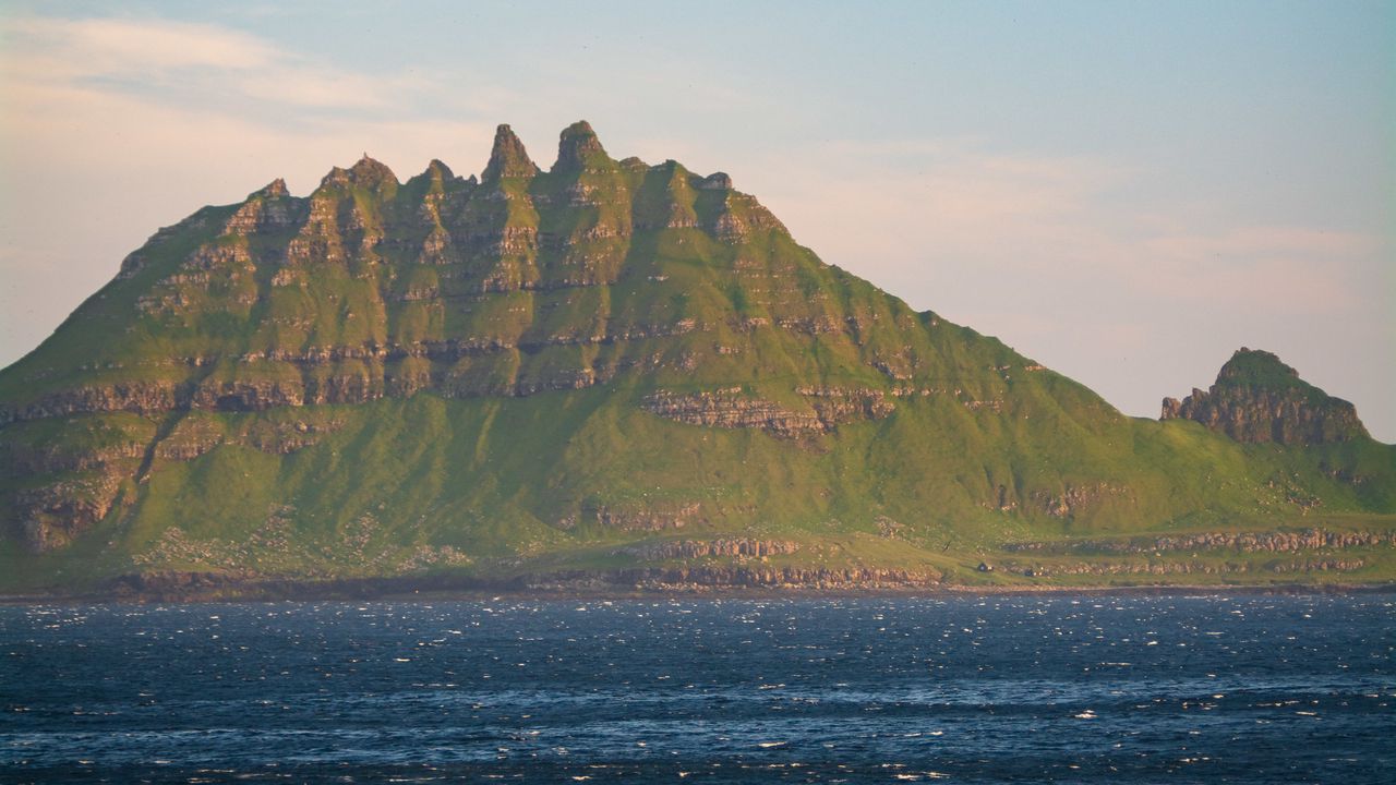 Wallpaper mountain, slope, sea, stones, nature