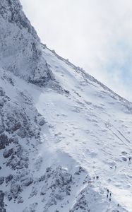 Preview wallpaper mountain, slope, snow, people, aerial view