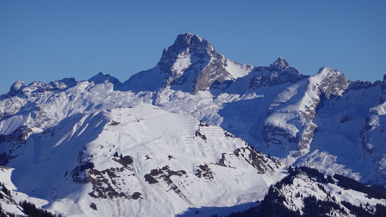 Wallpaper mountain, slope, snow, shadows, nature