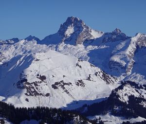 Preview wallpaper mountain, slope, snow, shadows, nature