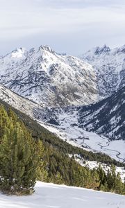 Preview wallpaper mountain, slope, snow, trees, landscape, view