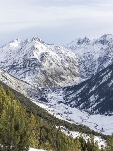 Preview wallpaper mountain, slope, snow, trees, landscape, view