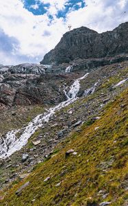 Preview wallpaper mountain, slope, stream, nature, landscape, sky