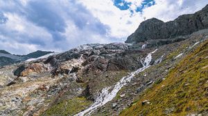 Preview wallpaper mountain, slope, stream, nature, landscape, sky