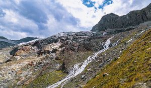Preview wallpaper mountain, slope, stream, nature, landscape, sky