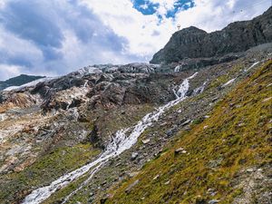 Preview wallpaper mountain, slope, stream, nature, landscape, sky