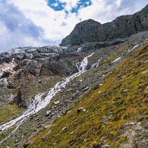 Preview wallpaper mountain, slope, stream, nature, landscape, sky