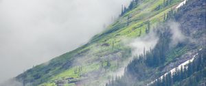 Preview wallpaper mountain, slope, trees, clouds, landscape, nature