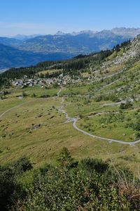 Preview wallpaper mountain, slope, valley, path, houses, landscape