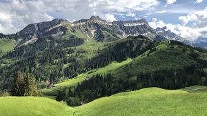 Preview wallpaper mountain, slope, valley, grass, mountains, nature