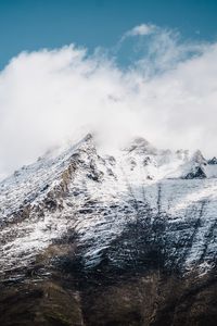 Preview wallpaper mountain, snow, clouds, sky, white, landscape