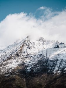 Preview wallpaper mountain, snow, clouds, sky, white, landscape