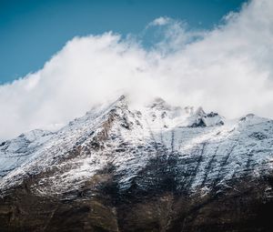 Preview wallpaper mountain, snow, clouds, sky, white, landscape