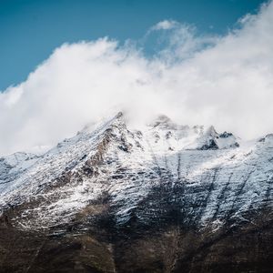 Preview wallpaper mountain, snow, clouds, sky, white, landscape