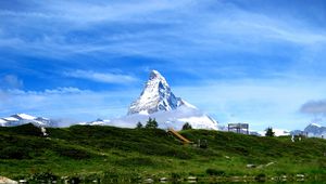 Preview wallpaper mountain, snow, coast, river, reflection, nature
