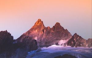 Preview wallpaper mountain, snow, dusk, evening, landscape