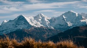 Preview wallpaper mountain, snow, grass, landscape