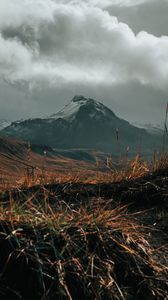 Preview wallpaper mountain, snow, grass, landscape, nature