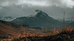 Preview wallpaper mountain, snow, grass, landscape, nature