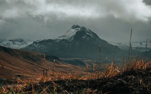 Preview wallpaper mountain, snow, grass, landscape, nature