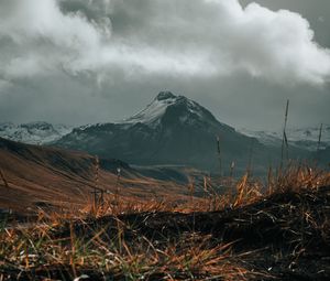 Preview wallpaper mountain, snow, grass, landscape, nature