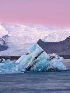 Preview wallpaper mountain, snow, ice, river, nature