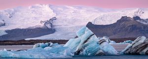 Preview wallpaper mountain, snow, ice, river, nature