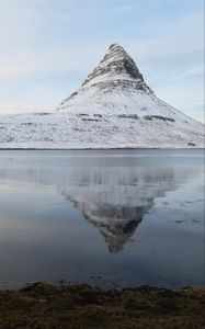 Preview wallpaper mountain, snow, lake, reflection, landscape