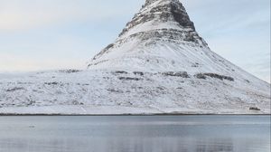 Preview wallpaper mountain, snow, lake, reflection, landscape