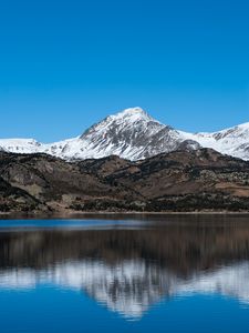Preview wallpaper mountain, snow, lake, reflection, nature