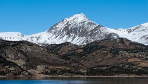 Preview wallpaper mountain, snow, lake, reflection, nature