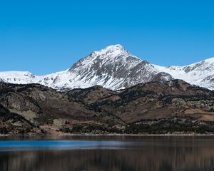 Preview wallpaper mountain, snow, lake, reflection, nature