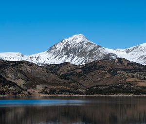 Preview wallpaper mountain, snow, lake, reflection, nature