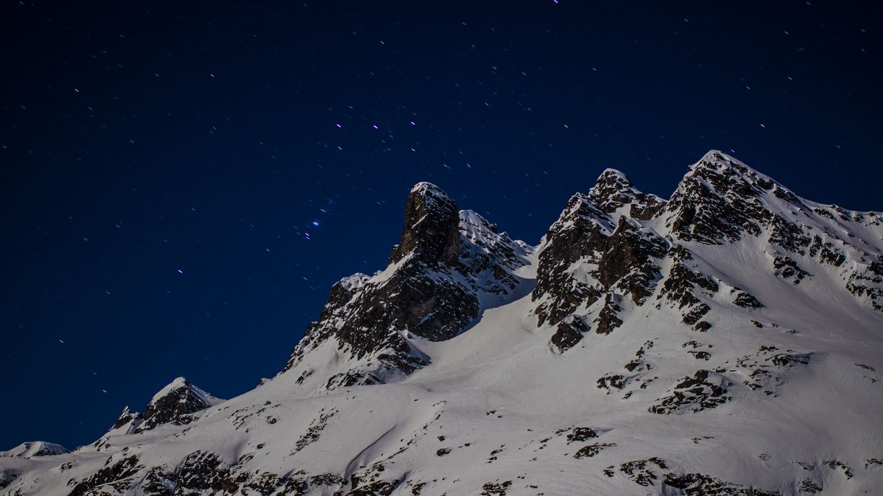 Wallpaper mountain, snow, night, winter